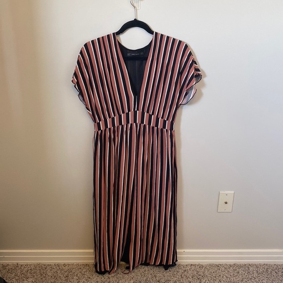 Zara Dress pink black striped - Picture 1 of 5